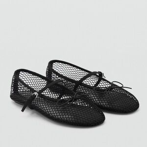 Mango MNG Mesh Ballet Flats with Buckle Strap in Black US 6.5 EURO 37 New